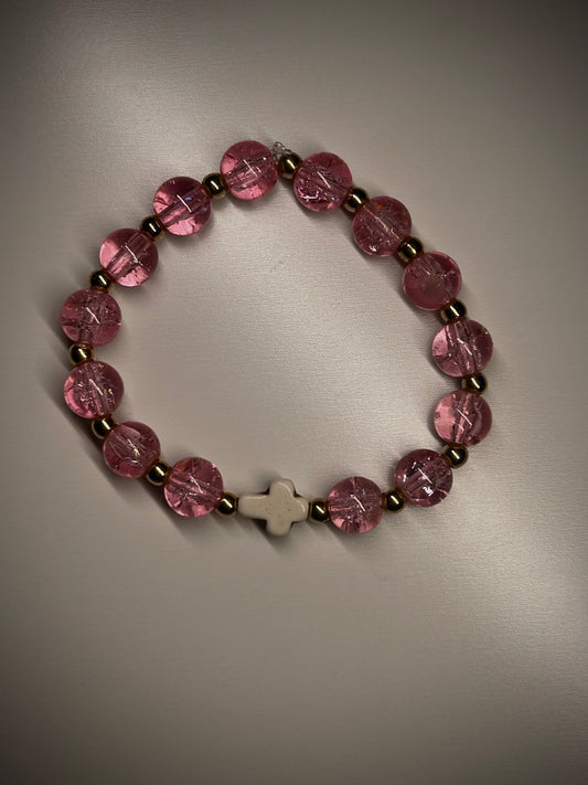 Pink & Gold Cross Bracelet